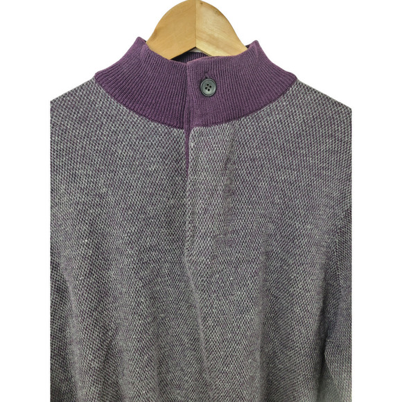 Toscano Men's 1/4 Zip Plum Purple Gray Heather Merino Wool Blend Sweater - Picture 2 of 7